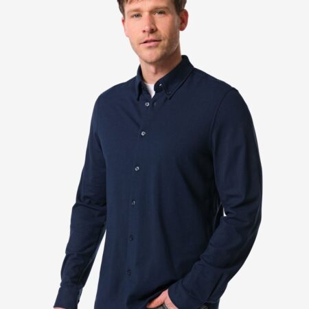 HEMA Herenoverhemd Billy piqué donkerblauw (donkerblauw) | HEMA