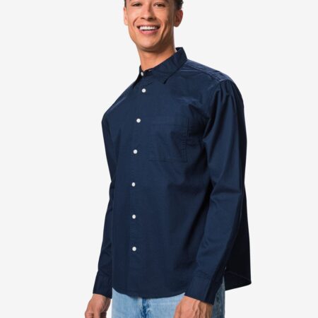 HEMA Herenoverhemd Maurice seersucker donkerblauw (donkerblauw) | HEMA