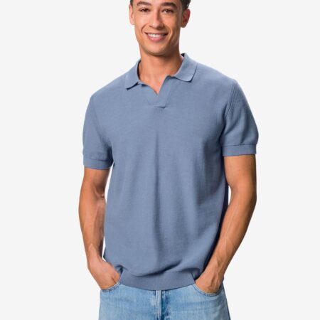 HEMA Herenpolo Kris gebreid middenblauw (middenblauw) | HEMA