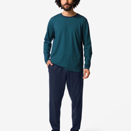 HEMA Herenpyjama Jesse jersey strepen donkerblauw (donkerblauw) | HEMA