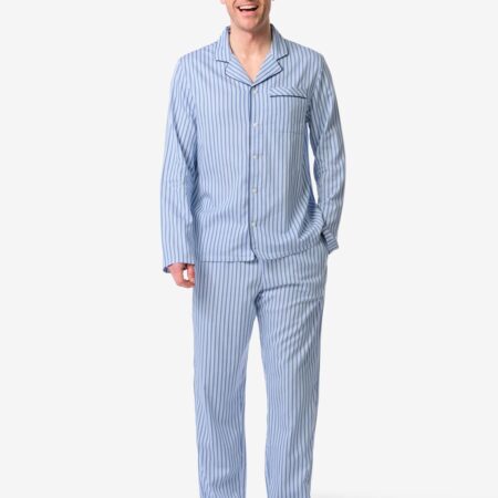 HEMA Herenpyjama Palle poplin strepen middenblauw (middenblauw) | HEMA