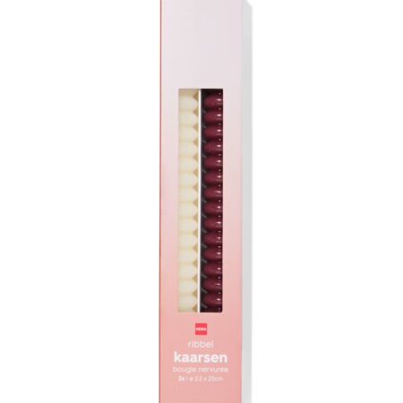 HEMA Huishoudkaarsen ⌀2.2x25cm ribbel donkerrood - 2 stuks (donkerrood) | HEMA