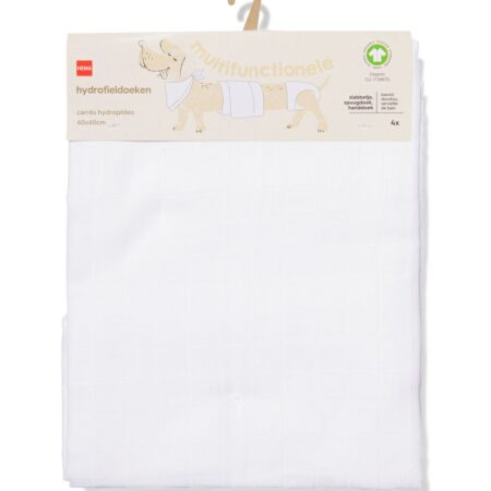 HEMA Hydrofieldoeken 60x60 wit - 4 stuks (wit) | HEMA
