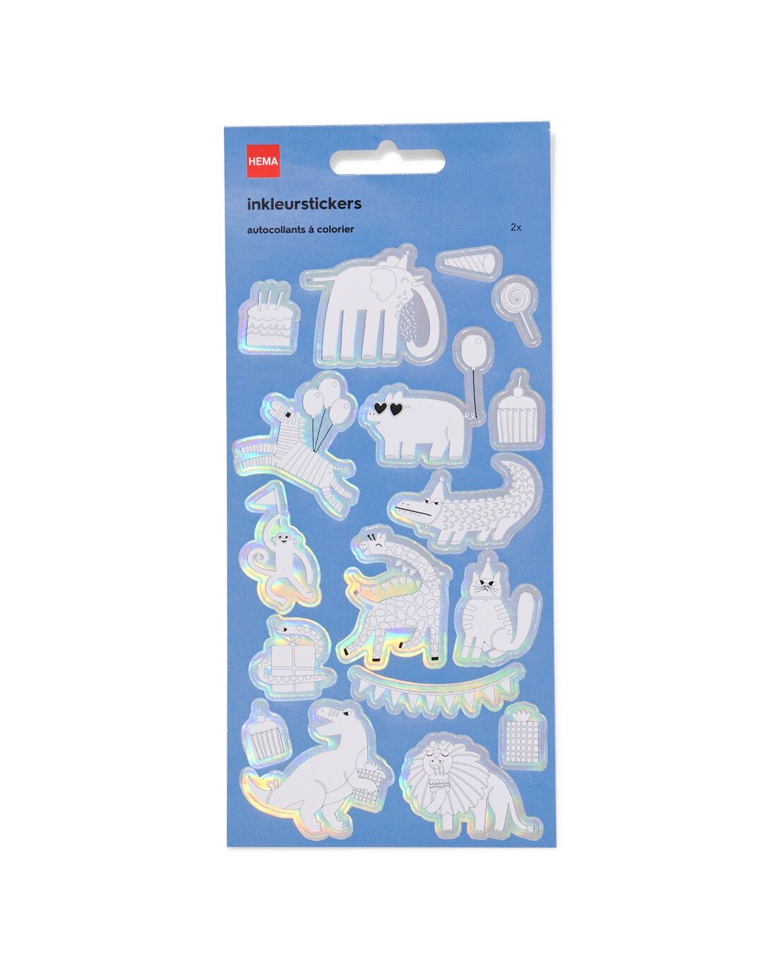 Inkleurstickers feestdieren - 2 stuks
