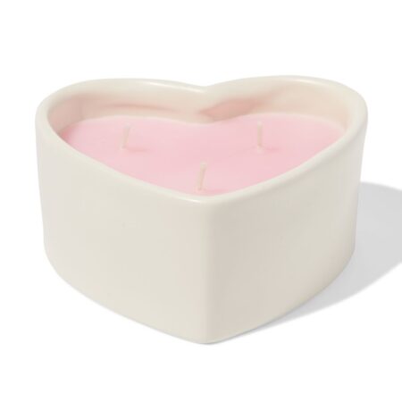 HEMA Kaars drie lonten 13x10cm keramiek hartvorm roze | HEMA