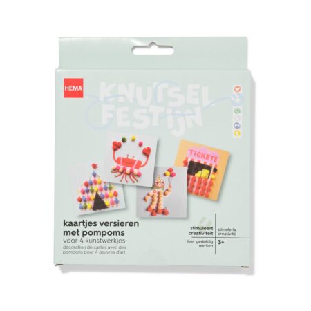 Kaartjes versieren met pompoms circus