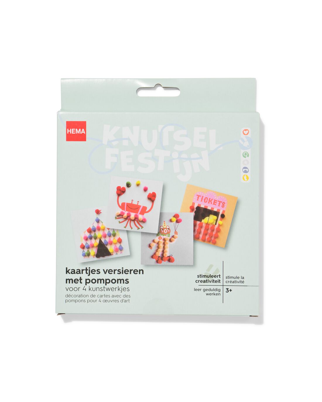 Kaartjes versieren met pompoms circus