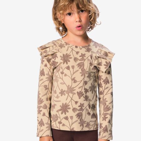 HEMA Kinder T-shirt bloemen beige (beige) | HEMA