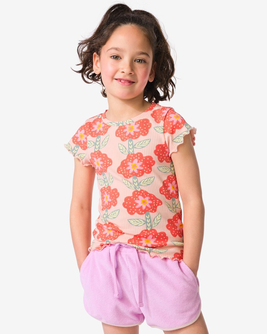 HEMA Kinder T-shirt jersey bloemen lichtroze (lichtroze) | HEMA