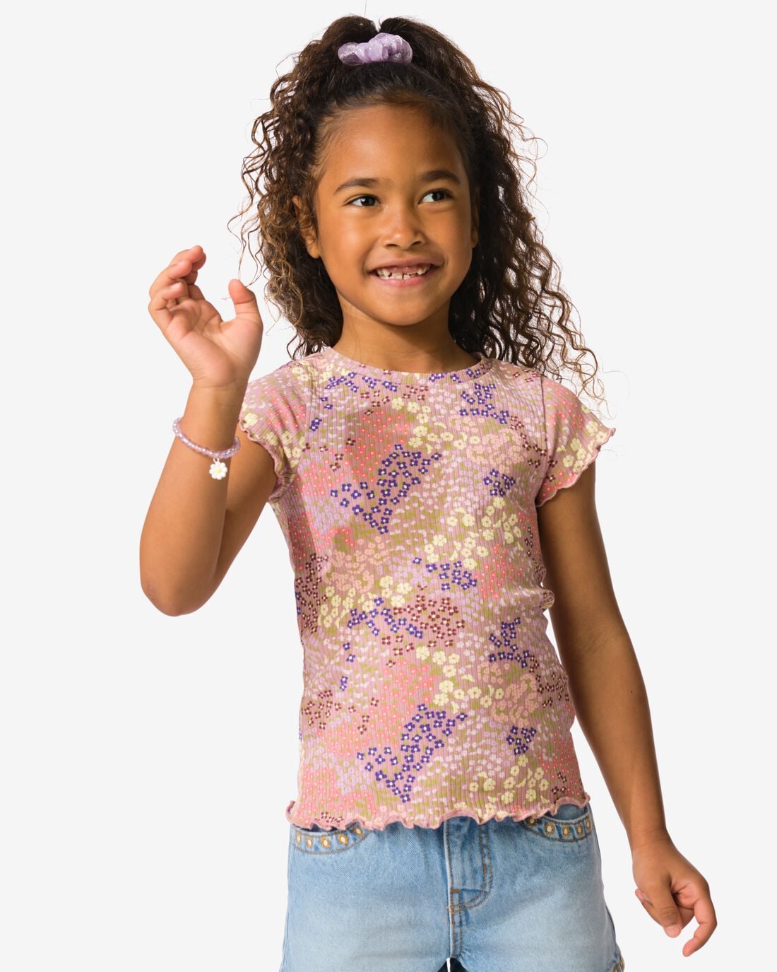 HEMA Kinder T-shirt jersey bloemen oudroze (oudroze) | HEMA