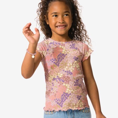 HEMA Kinder T-shirt jersey bloemen oudroze (oudroze) | HEMA