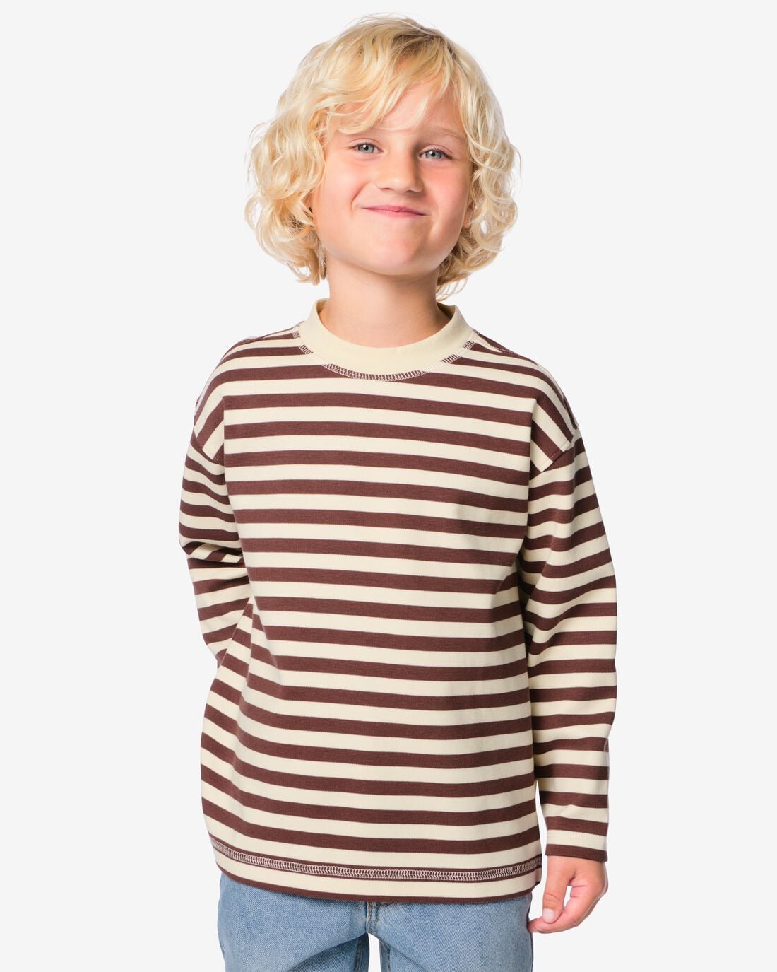 HEMA Kinder T-shirt jersey strepen bruin (bruin) | HEMA