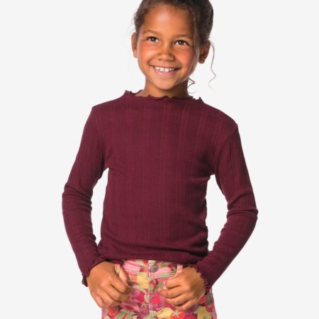 HEMA Kinder T-shirt pointelle bordeauxrood (bordeauxrood) | HEMA