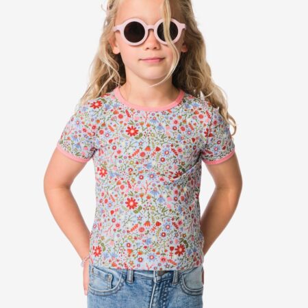 HEMA Kinder T-shirt rib bloemen blauw (blauw) | HEMA