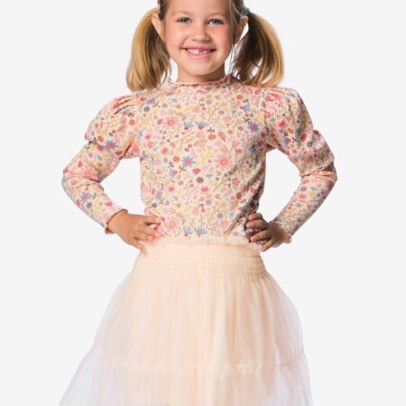 HEMA Kinder T-shirt rib bloemen roze (roze) | HEMA