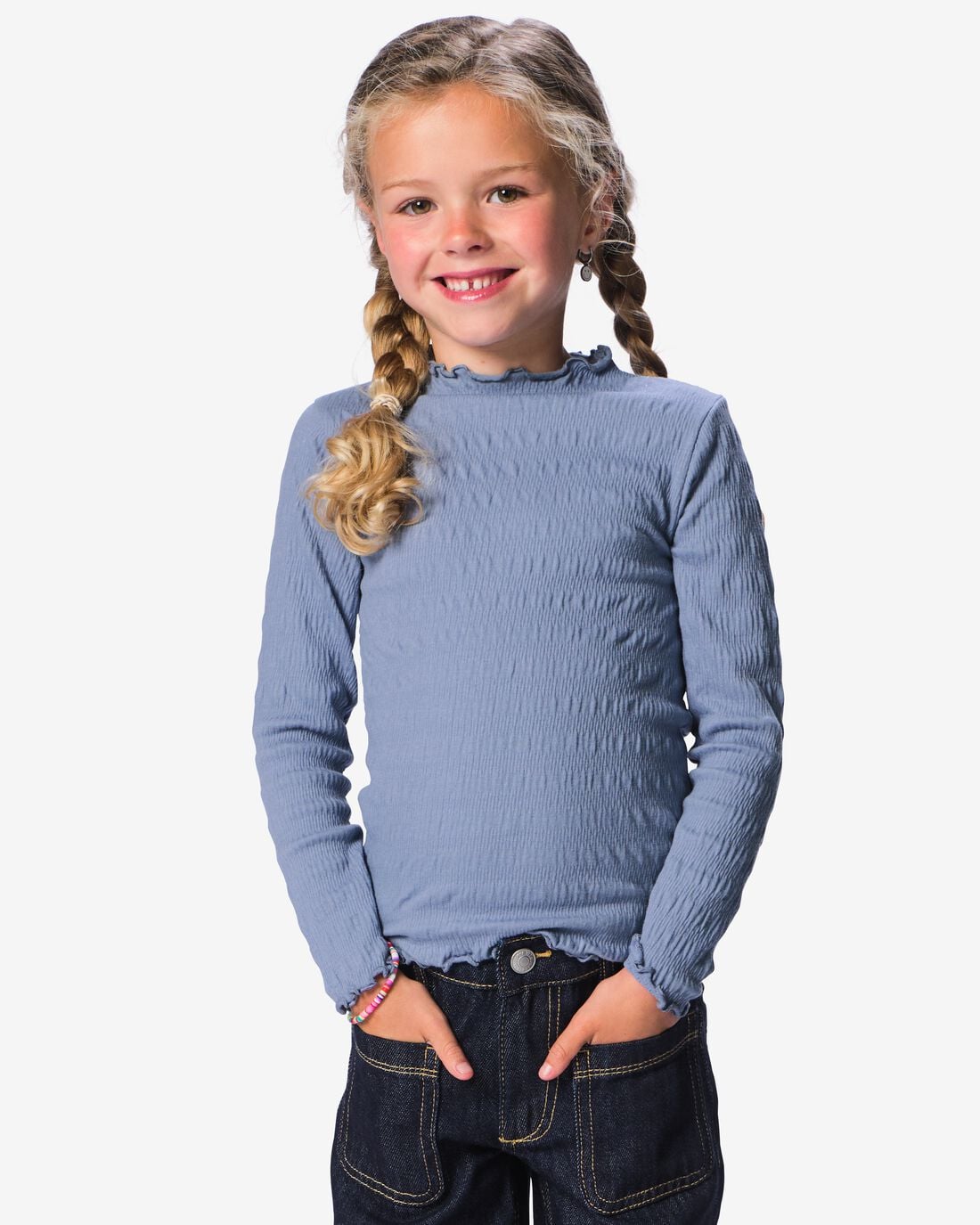 HEMA Kinder T-shirt ruches blauw (blauw) | HEMA