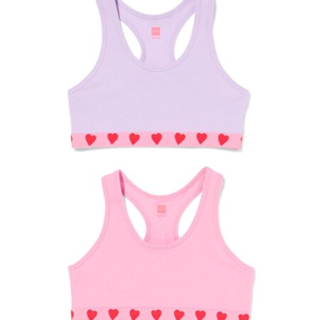 HEMA Kinder crop tops hartjes - 2 stuks roze (roze) | HEMA