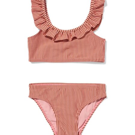 HEMA Kinderbikini seersucker strepen donkerroze (donkerroze) | HEMA