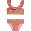Kinderbikini seersucker strepen donkerroze