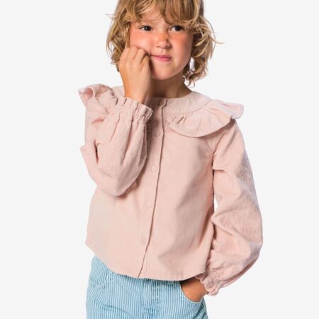 Kinderblouse corduroy bloemen lichtroze
