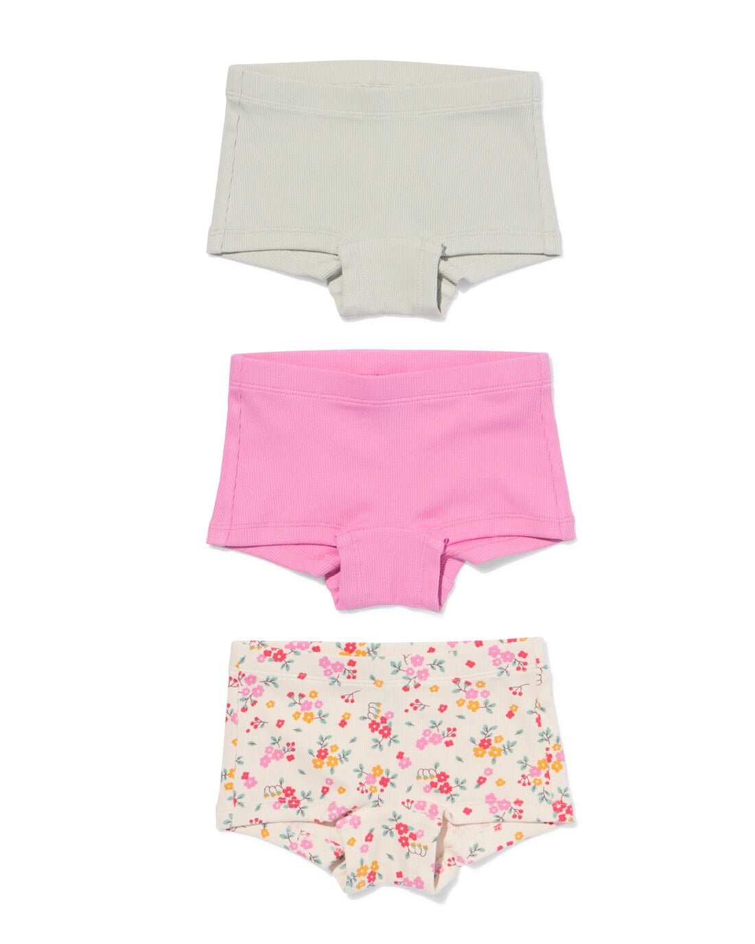 HEMA Kinderboxers rib katoen bloemen - 3 stuks multicolor (multicolor) | HEMA
