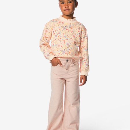 HEMA Kinderbroek wijde fit corduroy bloemen roze (roze) | HEMA
