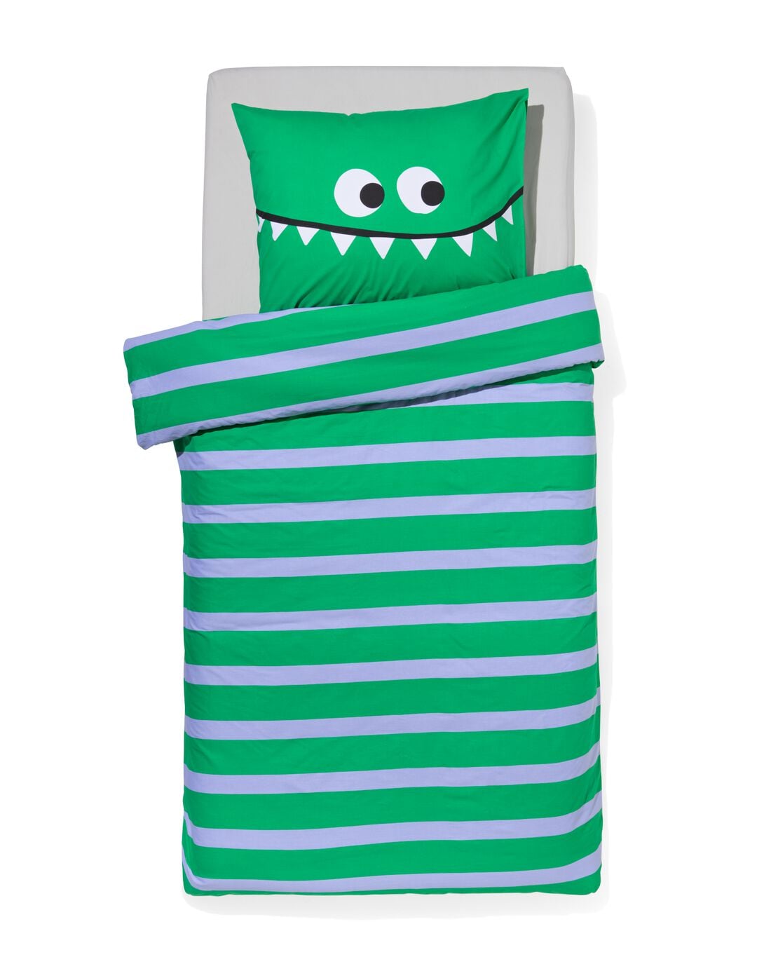HEMA Kinderdekbedovertrek 140x200cm zacht katoen monster groen (groen) | HEMA