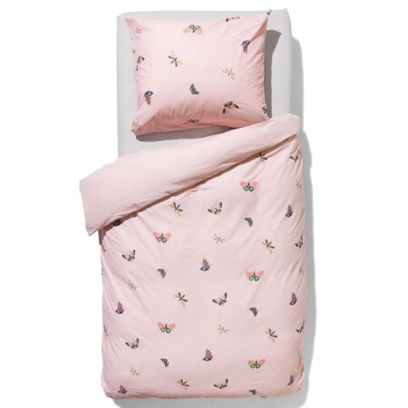 HEMA Kinderdekbedovertrek 140x200cm zacht katoen vlinders (roze) | HEMA