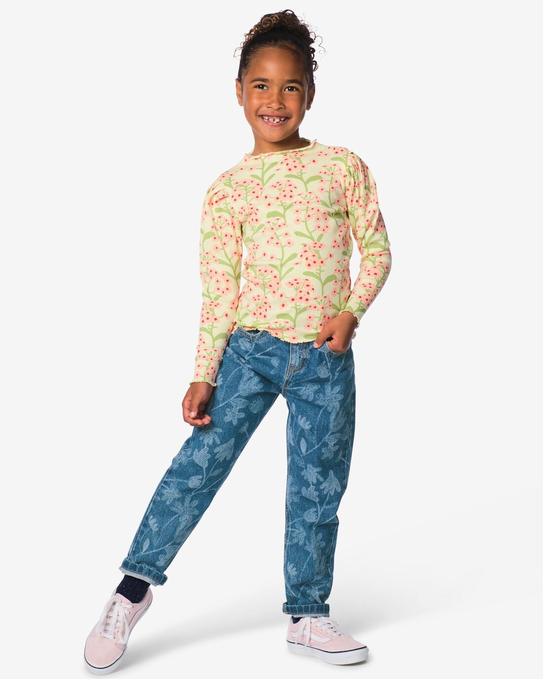 HEMA Kinderjeans mom fit bloemen denim (denim) | HEMA