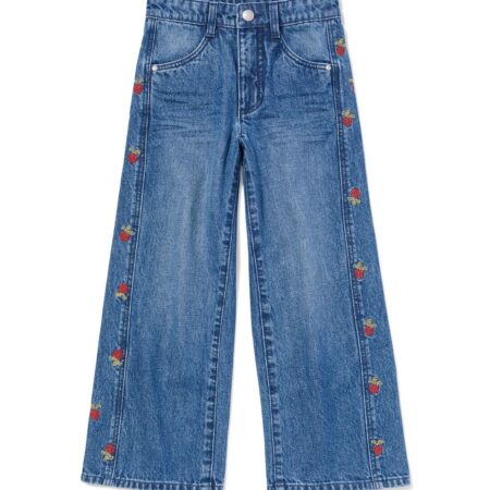 HEMA Kinderjeans wijd bloemen middenblauw | HEMA