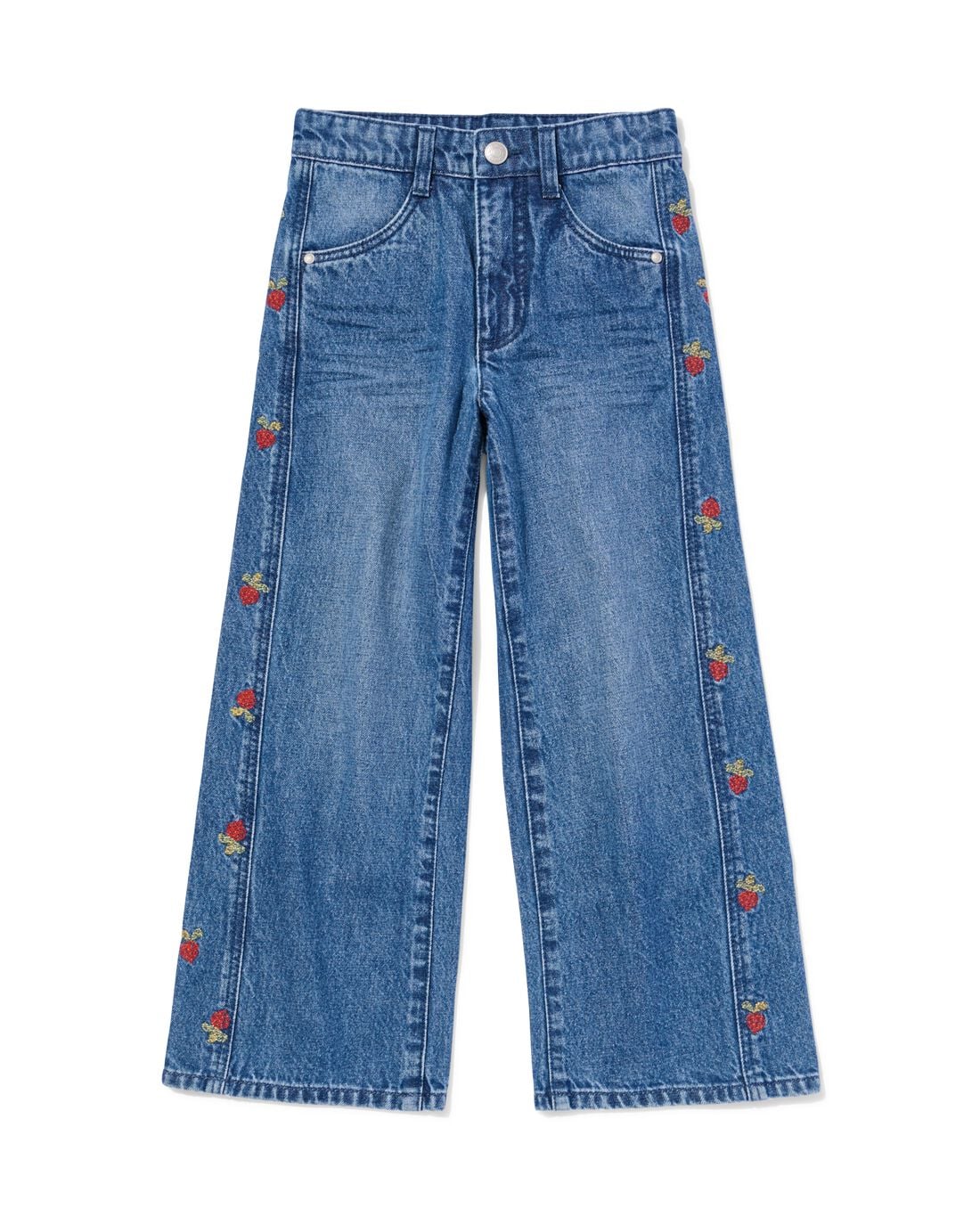 HEMA Kinderjeans wijd bloemen middenblauw | HEMA