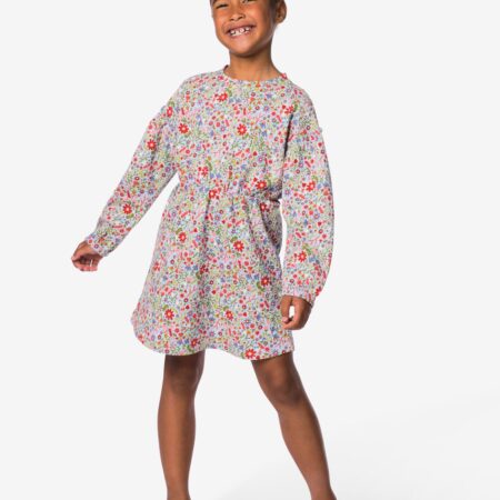 HEMA Kinderjurk regular fit rib bloemen blauw (blauw) | HEMA