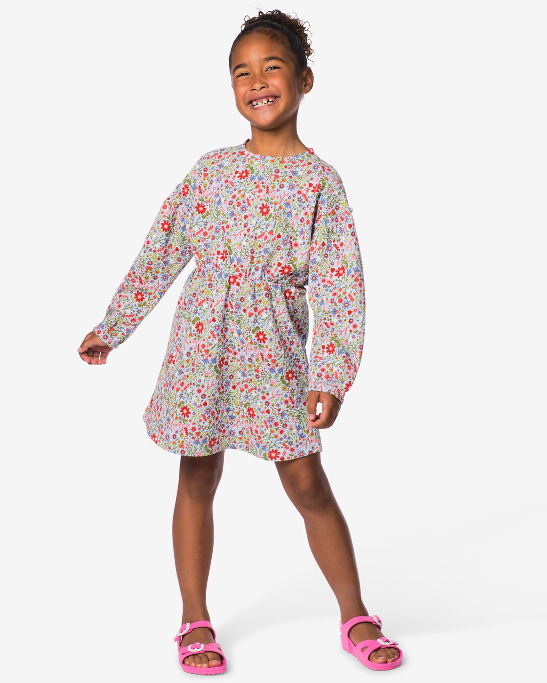 HEMA Kinderjurk regular fit rib bloemen blauw (blauw) | HEMA