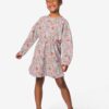 Kinderjurk regular fit rib bloemen blauw