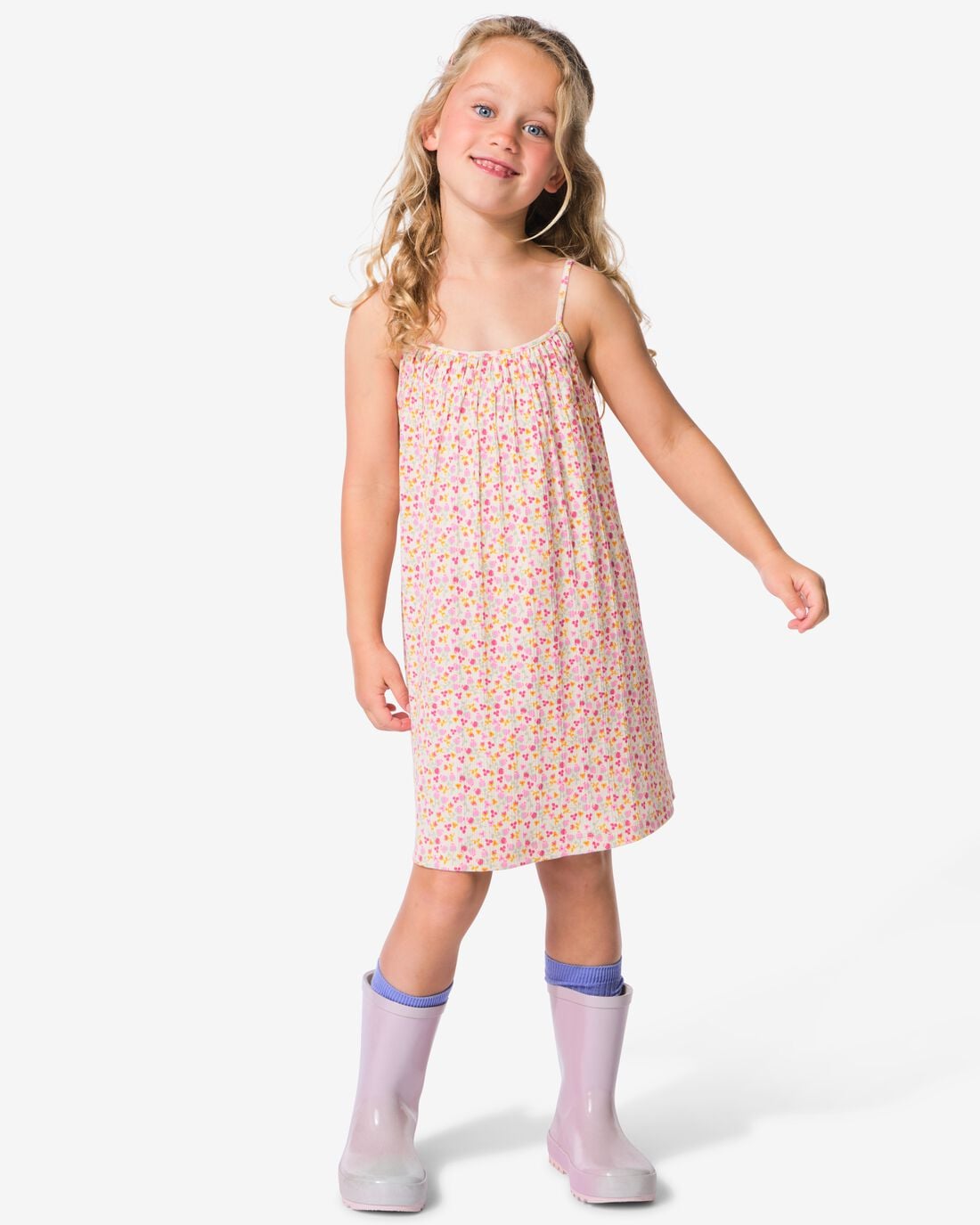 HEMA Kinderjurk wijd bloemen ecru (ecru) | HEMA