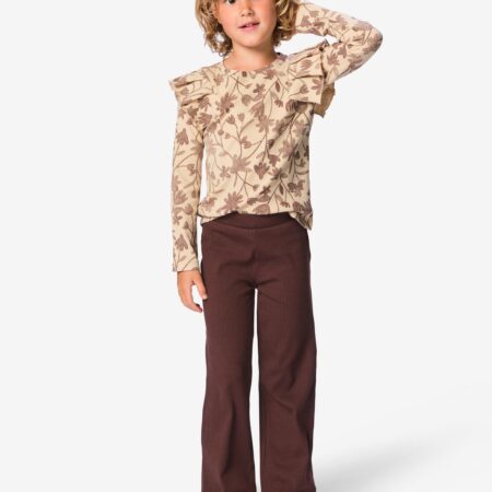 HEMA Kinderlegging bootcut rib jersey bloemen - 2 stuks beige (beige) | HEMA