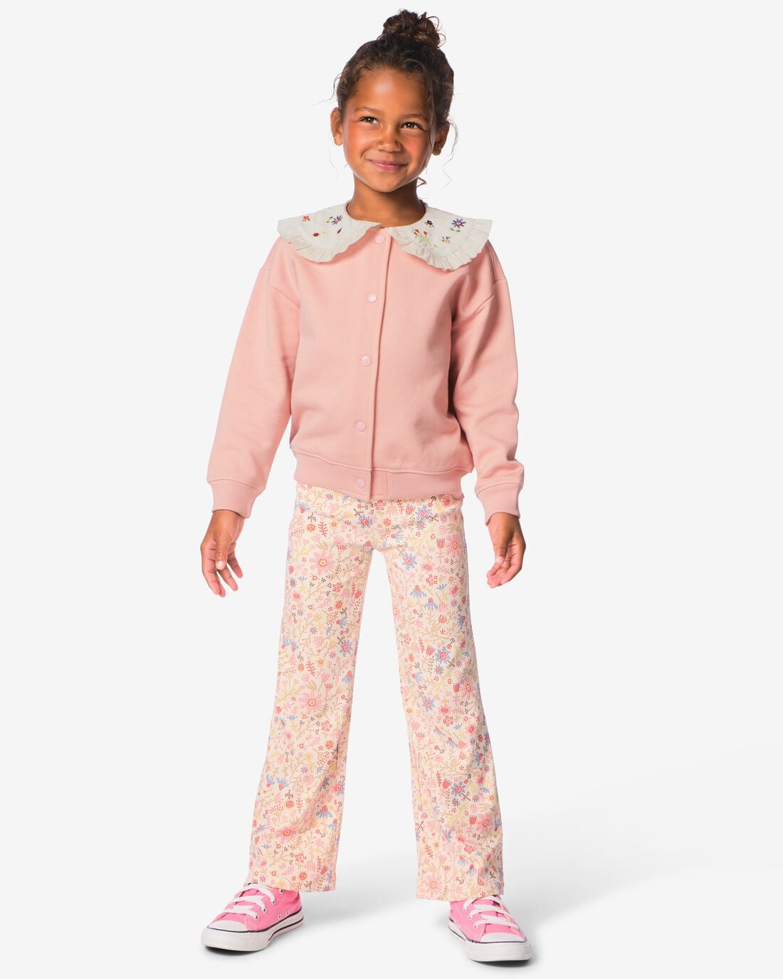 HEMA Kinderlegging regular fit rib bloemen ecru (ecru) | HEMA