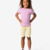HEMA Kinderleggings kort aansluitend rib bloemen - 2 stuks lichtgeel (lichtgeel) | HEMA