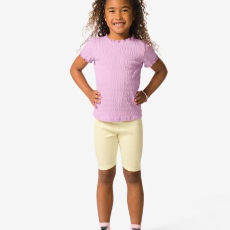 HEMA Kinderleggings kort aansluitend rib bloemen - 2 stuks lichtgeel (lichtgeel) | HEMA