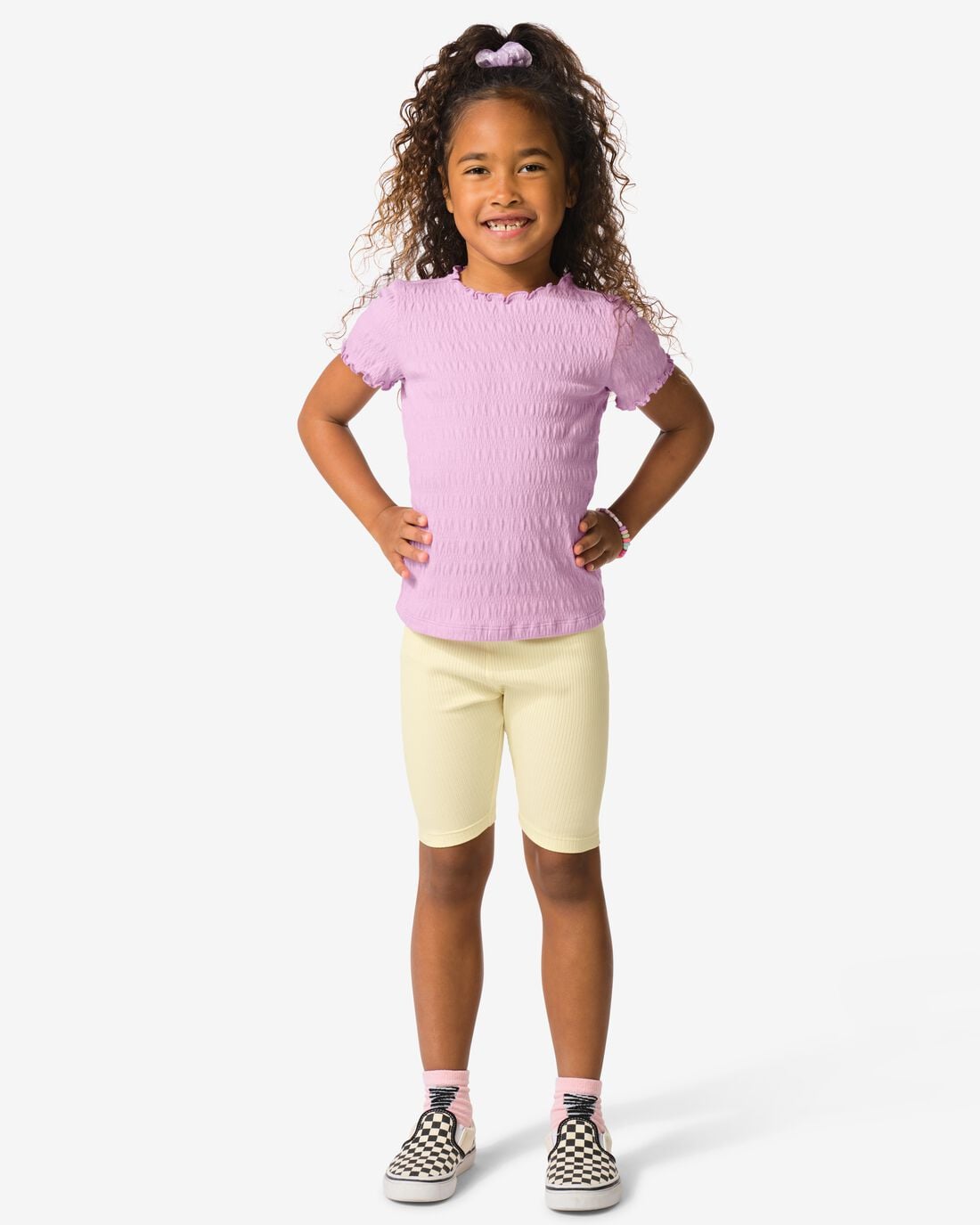HEMA Kinderleggings kort aansluitend rib bloemen - 2 stuks lichtgeel (lichtgeel) | HEMA