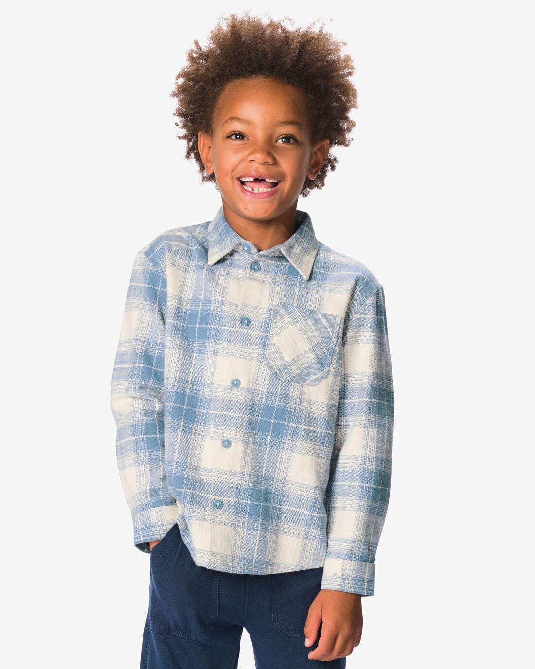HEMA Kinderoverhemd ruiten ecru (ecru) | HEMA