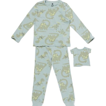 HEMA Kinderpyjama dino met poppenpyjama groen (groen) | HEMA