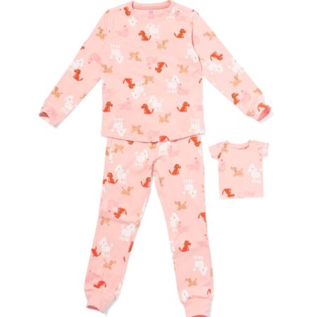 HEMA Kinderpyjama honden met poppenpyjama lichtroze (lichtroze) | HEMA