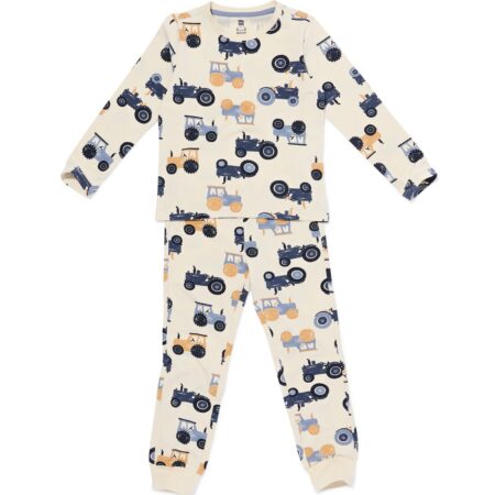 HEMA Kinderpyjama tractors met poppenpyjama gebroken wit (gebroken wit) | HEMA