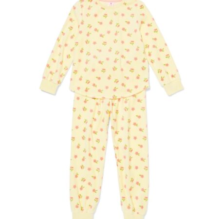 HEMA Kinderpyjama velours bloemen geel (geel) | HEMA