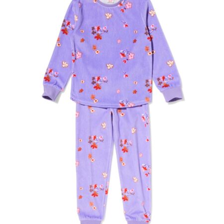HEMA Kinderpyjama velours bloemen lila (lila) | HEMA