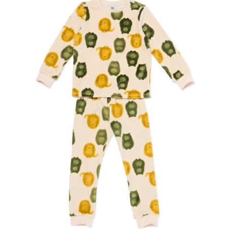 HEMA Kinderpyjama velours dieren gebroken wit (gebroken wit) | HEMA