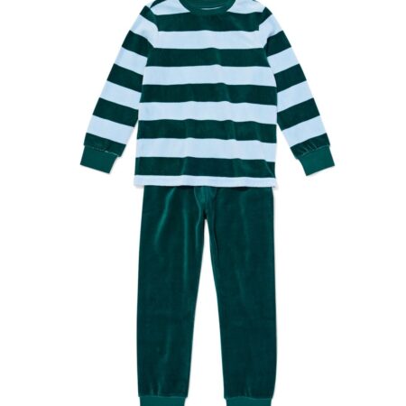 HEMA Kinderpyjama velours strepen groen (groen) | HEMA