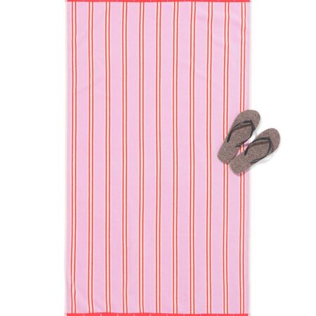 HEMA Kinderstrandlaken 80x140cm velours strepen (roze) | HEMA