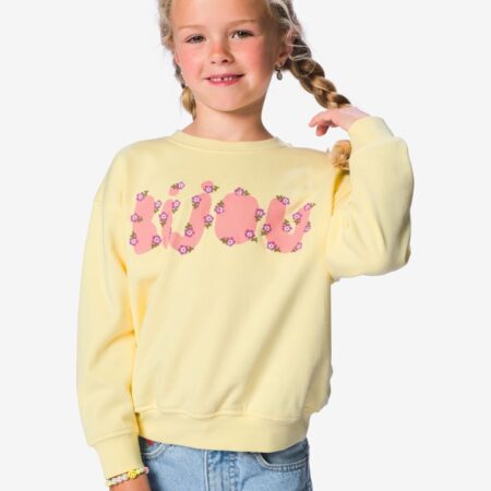 HEMA Kindertrui bloemen lichtgeel (lichtgeel) | HEMA